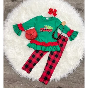 Buffalo Plaid Holiday Truck Ruffle Boutique Set Size 2T - Picture 1 of 1
