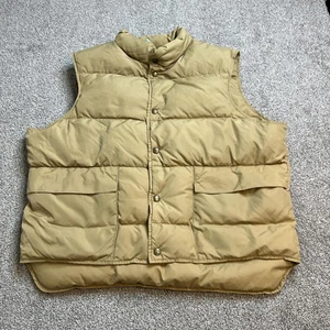VINTAGE L.L.Bean Down Puffer Vest Mens XL Tan Quilted Snap Front Goose Down 90s - Picture 1 of 13