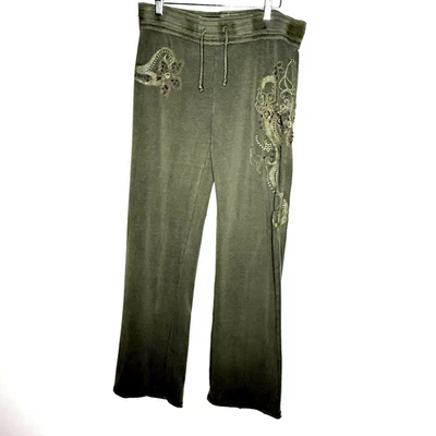 Leggings femininas vintage Y2K vertigem cintura baixa alargamento ioga bordada grande - Imagem 1 de 4