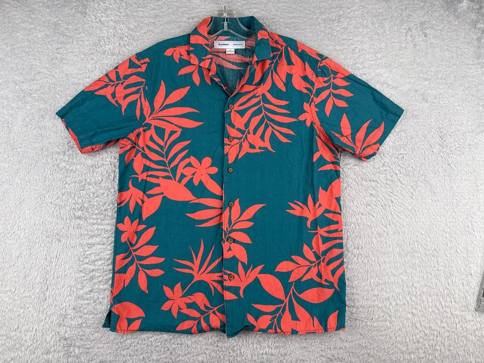 Camisa Antigua Azul Marino Hombre Pequeña Azul Rojo Floral Hawaiana 100% Algodón Abotonada Foto 1 de 4