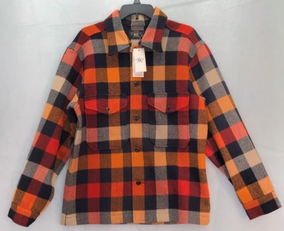 RRL Ralph Lauren Plaid Wool Twill Winter Orange Overshirt Men Long Sleeve M - Image 1 of 4