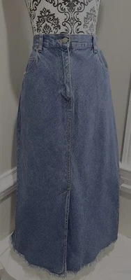 Falda Jean BILL BLASS DE COLECCIÓN 12P Denim Maxi Frontal/Espalda Abertura Dobladillo Crudo Vaquera Grunge Foto 1 de 4