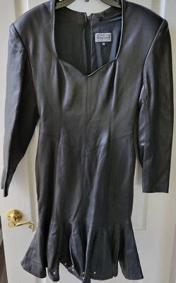 Michael Hoban North Beach Leather Mermaid Flare Dress M Black Buttery Soft - Image 1 of 4