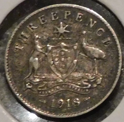 Australia - Silver Threepence - 1918-M (tarnished) - King George V Cover