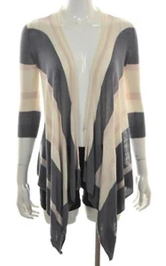 Autumn Cashmere Womens Sweater Size XS White Gray Striped Cardigan 3/4 Sleeve - Picture 1 of 4
