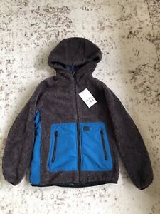 New Zara Boys Contrasting Gray Blue Fleece Sherpa Hooded Jacket Coat 11-12 Years