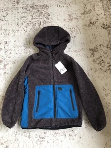 New Zara Boys Contrasting Gray Blue Fleece Sherpa Hooded Jacket Coat 11-12 Years - Picture 1 of 8