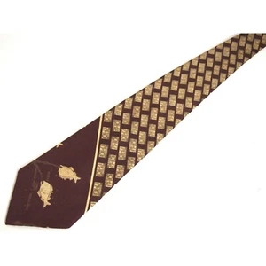 Vtg Towncraft Mens Necktie Tie Burgundy Red Pieces Fish Astrology Horoscope - Picture 1 of 5