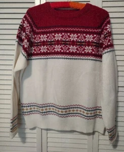 "CAREER CLUB" SKIPULLOVER ROT-WEISS SCHNEEFLOCKE GR. L - Bild 1 von 3