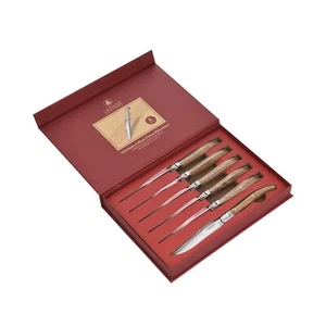 LAGUIOLE - Set of 6 Steak Knives Oak Wood - RRP £125 - Picture 1 of 5