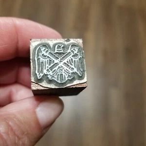Vintage Letterpress Printing Block Eagle with Crossed Axes - Picture 1 of 3
