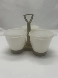 Vintage Tupperware Condiment Caddy Containers & Lids 757-2 Beige & White - Picture 1 of 4