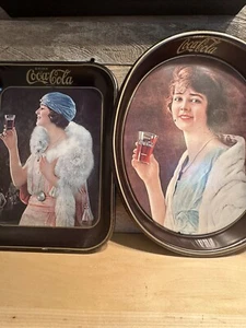 Authentic 1973 Vintage Coca Cola Tin Tray "Flapper Girl" Set - Picture 1 of 23