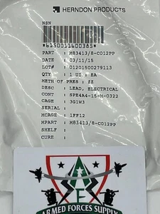 NSN# 6150-01-160-0385 P/N M83413/8-C012PP AIRCRAFT HELICOPTER ELECTRICAL LEAD - Picture 1 of 3