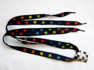 38" Premium Thick Balck Multi Clr Stars Rockabilly Punk Shoe lace Shoelaces-New! - Picture 1 of 1