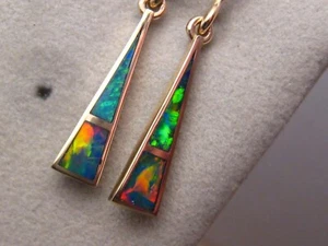 Pendientes colgantes de ópalo, oro amarillo sólido de 14 k - ópalo brillante grado gema - Imagen 1 de 13