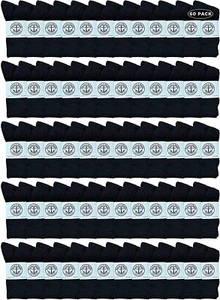 60 Pack of Women's Premium Cotton Crew Socks Black Size 9-11 - Womens Crew Sock - Picture 1 of 7