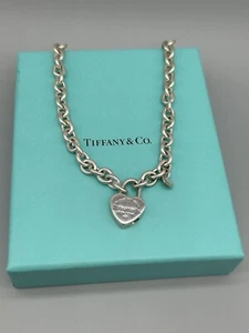 Please Return To Tiffany & Co 925 Sterling Heart Padlock Pendant Necklace 16” - Picture 1 of 17
