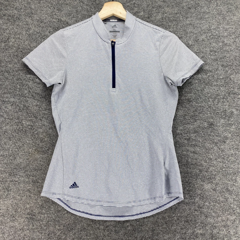 Adidas Ropa Deportiva Top Mujer XS Gris Rayas Cremallera Cuello Redondo Manga Corta Golf Foto 1 de 4