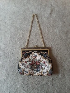 Vintge 1950s Navy Blue Petite Point Tapestry Embroidered Floral Handbag Purse - Picture 1 of 19