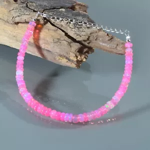 Handgefertigt Natürlich Rosa Opal 3-4mm Rondell Perlen Kette 925 Silber Armband - Bild 1 von 6