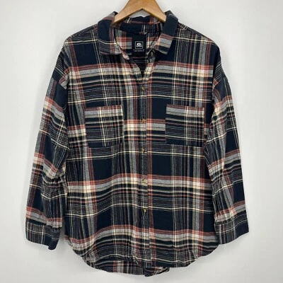 Ripcurl Long Sleeve Button Shirt Men's Size L Navy Blue Plaid Pockets Cotton  - Image 1 of 4