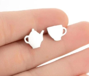 Teapot & Cup - Pair of Stud Earrings - Hypoallergenic 316L Steel - GIFT BOXED - Picture 1 of 2
