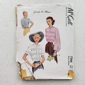 1940s Vintage 36" Bust McCall 7266 Horizontal Pleat Blouse Shirt Sewing Pattern - Picture 1 of 4