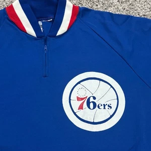 Vintage 70s 80s Philadelphia 76ers Basketball Warmup Pullover Jacket Mens M/L - Picture 1 of 6
