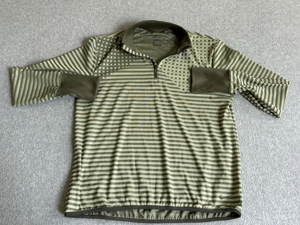 Рубашка женская Nike средняя зеленая для гольфа УФ Ace Dri Fit 1/4 пуловер на молнии в полоску - Изображение 1 из 4