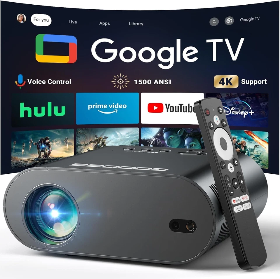 [Google TV/Voice Control]GooDee 4K UHD Smart Projector with WiFi and Bluetooth - Image 1 of 4