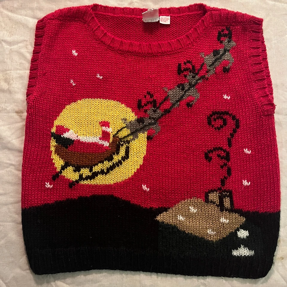 Vintage Fetagetti Diane Von Furstenberg Santa Sleigh Christmas Sweater Vest L - Image 1 of 4