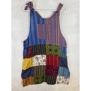 Rising International Patchwork Dress Striped Sleeveless Cotton Overall Mini M - Picture 1 of 6