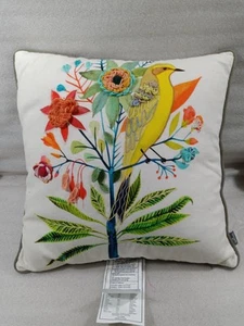 Geninne Art Hallmark Embroidered Bright Throw Pillow Bird Flowers - Picture 1 of 7