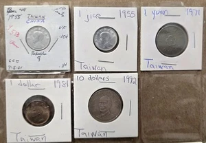 Taiwan 5 Coin Lot~ 1955 1 jiao x 2, 1971 1 yuan, 1981 1 dollar, 1992 10 dollars - Picture 1 of 11