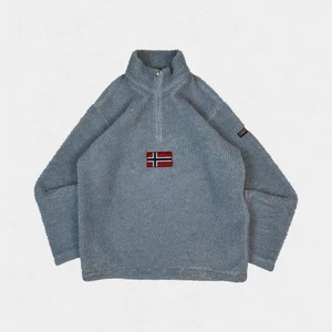 Vintage Napapijri deep pile sherpa quarter zip pullover fleece light blue XS - Picture 1 of 4
