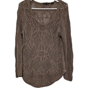 Jeanne Pierre Women's Large Open Knit Sweater Tunic Brown 100% Cotton Sheer - Picture 1 of 5