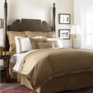 NIP $142 Lauren Ralph Lauren Suite Pillow Sham EUROPEAN Glen Plaid Camel Cotton - Picture 1 of 9