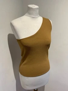 Vince One shoulder tank vest top S VGC knit jersey stretch fitted tan camel - Picture 1 of 8