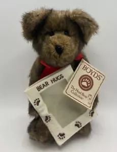 Vintage Boyds dunkelbraun Teddybär 9" Hugsley Andenken mit Bärenumarmung Bilderrahmen - Bild 1 von 14