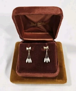 Vtg 14k Gold Bow And Pearl Dangle Drop Earrings. Boho Girly Chic Unique - Picture 1 of 6