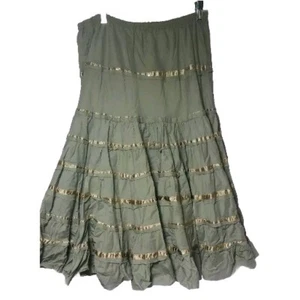 Vintage Nolita NYC Layered Tiered 100% Cotton Olive Skirt Womens 90s/Y2K Boho M - Picture 1 of 9