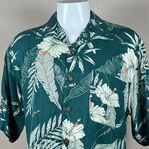 Tommy Bahama Hawaiian Mens Shirt Large Hibiscus Tropical Flower Ferns - Picture 1 of 10