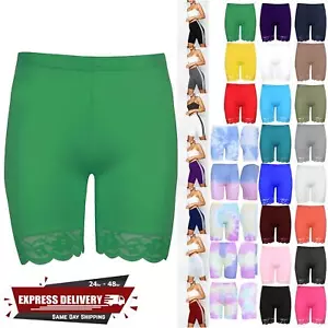 Womens Cycling Shorts Ladies Hot Pants Scallop Lace Trim Jersey Gym Bike Tights - Picture 1 of 35