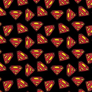 Camelot DC Comics Superman logo tossed, fat quarter fun - Picture 1 of 1