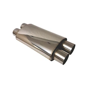 Universal Auspuff Schalldämpfer 4x 76 Edelstahl 210/120 x 350 Doppelflutig Topf - Bild 1 von 3