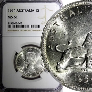 Australia Silver 1954 Florin Royal Visit of Elizabeth II NGC MS61 KM# 55 (003) - Picture 1 of 5
