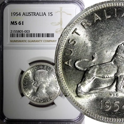 Australia Silver 1954 Florin Royal Visit of Elizabeth II NGC MS61 KM# 55 (003) - Image 1 of 4