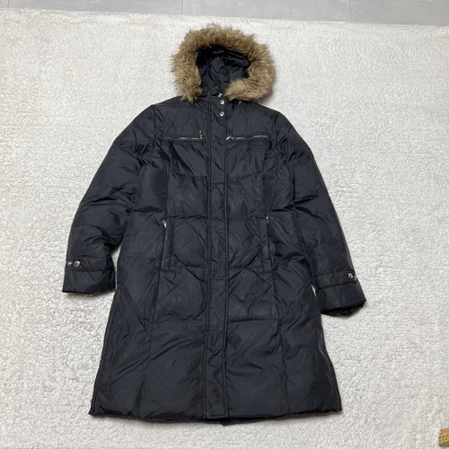 Michael Kors giacca donna media nera trapuntata piumino cappotto pelliccia sintetica parka