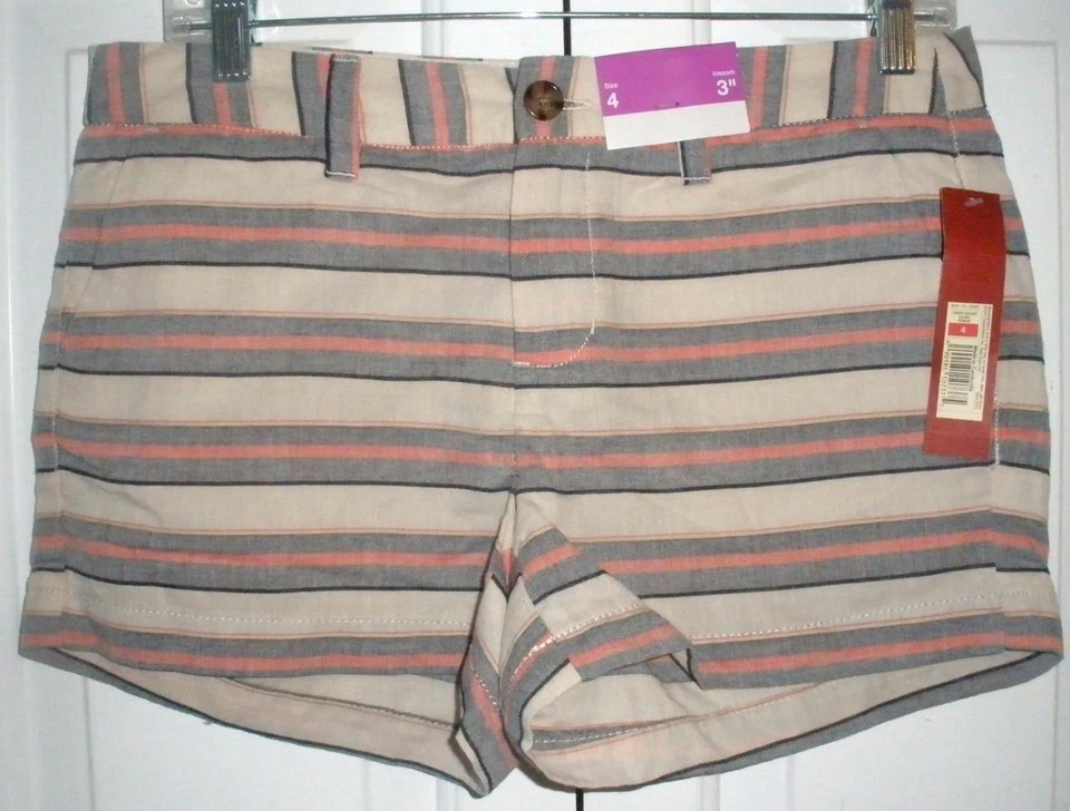 Nuevo con etiquetas Pantalones Cortos de Playa Merona Para Mujer Tejidos Beige Rosa Gris Rayas Verano Algodón Talla 4 Foto 1 de 1